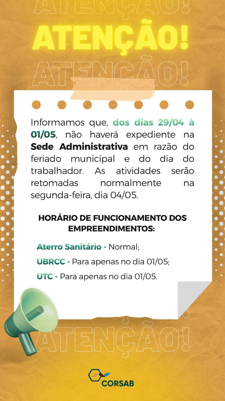 Aviso de Feriado Municipal